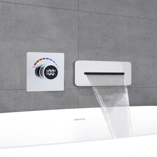 Temperature Display Shower Valve with Wall Mounted Waterfall Tub Faucet Kit Waterfall Tub Spout One Way Shower Deliver Valve - color: Polished Chrome, style: Adjustable bathtub faucet