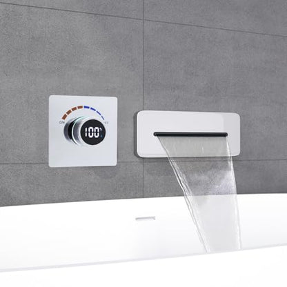 Temperature Display Shower Valve with Wall Mounted Waterfall Tub Faucet Kit Waterfall Tub Spout One Way Shower Deliver Valve - color: Polished Chrome, style: Adjustable bathtub faucet
