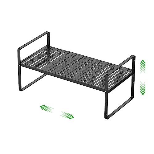 Expandable Cabinet Organizer Shelf - Adjustable Width (16.5”-27.1”), Stackable, Heavy Duty 80 lbs, for Kitchen Pantry, Countertop, Office, Spice Rack - Black, Large Size, 1 Pack - color: Black 1 Pack, size: Large - 10.2"W x (16.5"-27.1")L x 9.8"H