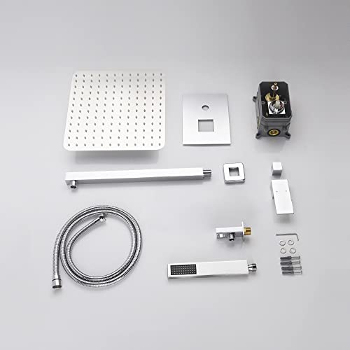 Cascada 12” Square Shower System (Wall Mounted) with Single Handle & square knob, 2 Functions (Rainfall & Handheld) (Brushed Nickel) - color: Brushed Nickel