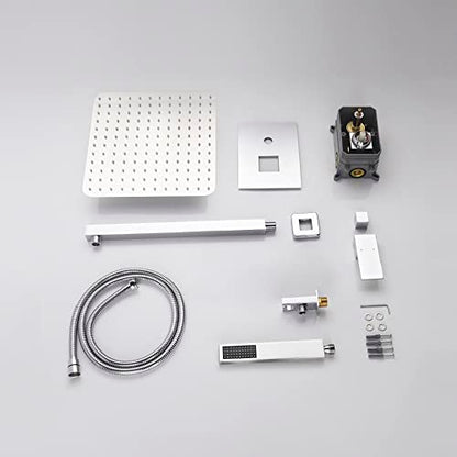 Cascada 12” Square Shower System (Wall Mounted) with Single Handle & square knob, 2 Functions (Rainfall & Handheld) (Brushed Nickel) - color: Brushed Nickel