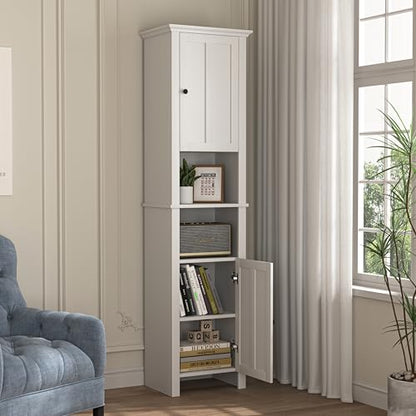Tall Bathroom Storage Cabinet with Shelves and Door, Narrow Bathroom Cabinet with Adjustable Shelves, Slim Storage Tower, Linen Cabinet for Bedroom, Living Room (White, 15.7"L x 11.8"W x 67"H)