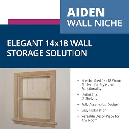 14x18 Aiden Recessed Wall Niche Medicine Cabinet Replacement, in The Wall Bathroom Cabinet Insert Shelf/Shelves, Made in North America, Real Wood, NO MDF, Beadboard, Unfinished - color: Unfinished, size: 14x18