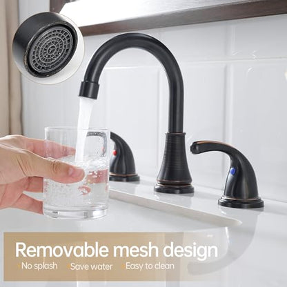 Bathroom Sink Faucet FRANSITON Centerset 8 Inch 2 Handle Bathroom Sink Faucet Lead-Free with Pop-up Drain Stopper and Supply Hoses (Oil Rubbed Bronze, 8 Inch) - color: Oil Rubbed Bronze