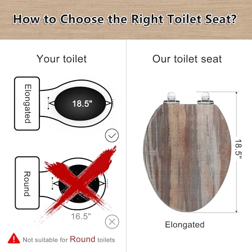 Angol Shiold Toilet Seat ELONGATED Molded Wood 18.5Inch(Board) | Quiet Close Quick Release Metal Hinges, Adjustable Fit for Standard Elongated Toilets, Easy to Install&Clean - color: Board, size: Elongated-18.5”