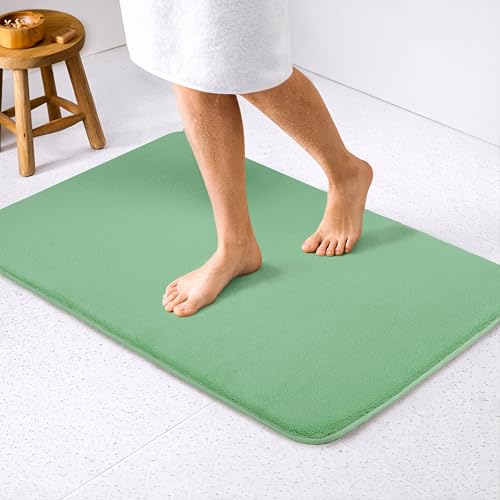 American Soft Linen 21x32 Fluffy Foamed Slip Reducer Bath Rug, Machine Washable Area Bath Mat Rugs for Bathroom, Sage - color: Sage Green, style: 21x32" Fluffy Foamed Bath Mat