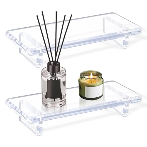 Small Clear Acrylic Vanity Tray, Bathroom & Kitchen Countertop Decor | 2-Pack, Space-Saving, Elevated Base, Candle, Perfume & Toilet Tray, Restroom，Living Room, Office & Entryway Decor - size: Small-8.6x 3.6 x 1.5 inches
