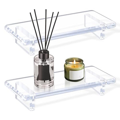 Small Clear Acrylic Vanity Tray, Bathroom & Kitchen Countertop Decor | 2-Pack, Space-Saving, Elevated Base, Candle, Perfume & Toilet Tray, Restroom，Living Room, Office & Entryway Decor - size: Small-8.6x 3.6 x 1.5 inches