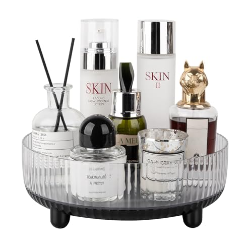 360 Rotating Makeup Organizer Perfume Tray Skincare Holder, Small Black | Spinning Cosmetic Storage Bathroom Countertop Organizer Lazy Susan Turntable for Dresser, Vanity, Kitchen - color: Black, size: 9"