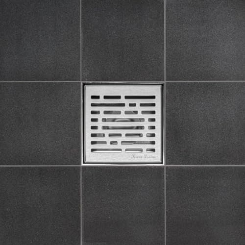304 Stainless Steel 4 Inch Brushed Nickel Square Shower Drain Kit with Base Broken Lane for Tile Floor Drain Grate Cover Hair Catcher Trap Strainer (Brushed Stainless Steel, PVC Plastic) - color: Brushed Stainless Steel