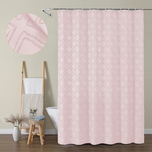 Solid Blush Fabric Shower Curtain for Bathroom, Farmhouse Boho Shower Curtain- Soft Cloth & Hotel Spa Quality, Machine Washable Shower Curtains Sets with 12 Hooks, Grommets Top, 72Wx78L - color: Blush, size: 72"W x 78"L (Pack of 1)