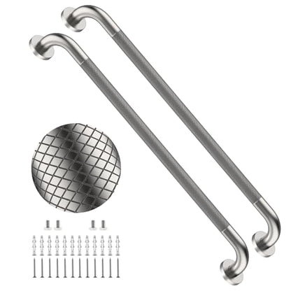 32 Inch Brushed Nickel Shower Grab Bar with Anti-Slip Knurled Grip | YuanDe Stainless Steel Bathroom Grab Bars,Shower Handrail Support, Handicap Elderly Balance Assist Handles-2Packs - color: Brushed Nickel, size: 32inch-2Pack
