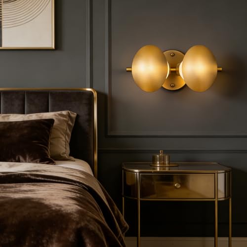 Modern Gold Mushroom Wall Sconces, Globe Spherical Wall Lamp | Mid Century, Small Brass Vanity, Single Ball Lights Fixture, Contemporary Milk Glass - color: Gold, size: 2 Heads