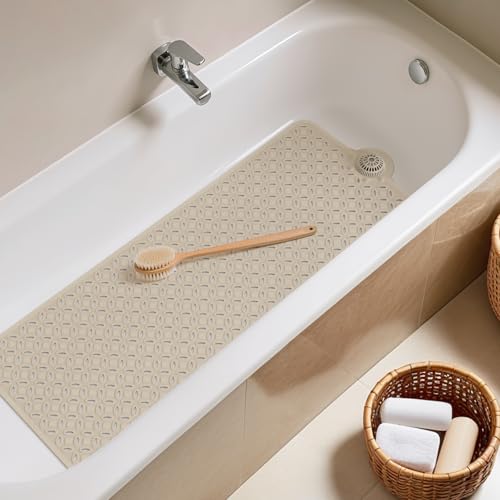 OTHWAY Bath Mat for Tub Non Slip: 39" X 17" Long Bathtub Mat with Hair Catcher│Big Drain Holes Shower Mats for Inside Shower│Machine Washable (Brown) - color: Brown