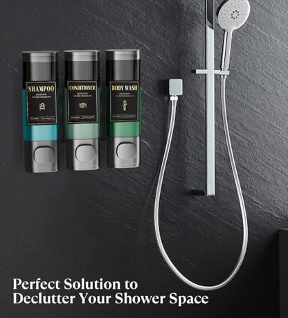 Luxspire Shampoo and Conditioner Dispenser, Shower Soap Dispenser 3-Chamber | Lockable Large Capacity 900ml No-Drill Wall-Mounted Shampoo and Body Wash Dispenser for Bathroom Hotel Kitchen Airbnb - color: Gray, size: 3 Chamber