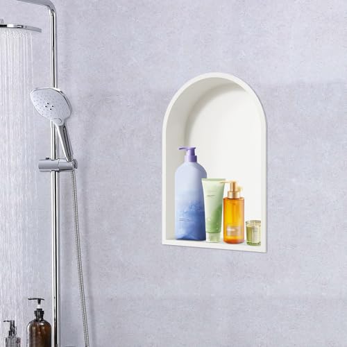 Recessed Arched Shower Niche, 12" X 18" Stainless Steel Shower Niche, Stainless Steel Bathroom Shelf, NO Tile Needed Bathroom Storage for Shower Wall (White) - color: White