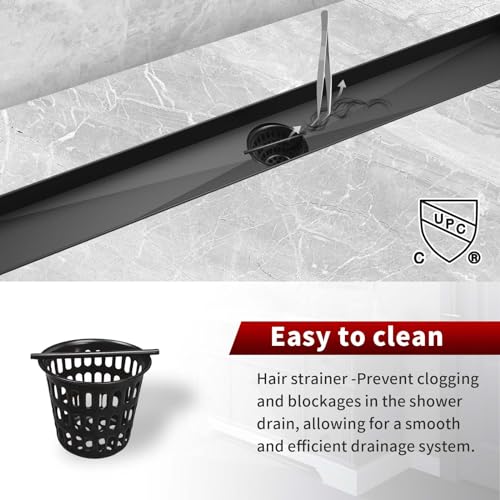 Sharp-tec Shower Drain, 32 inch Linear Shower Drain, Matte Black 304 Stainless Steel Rectangular Shower Floor Drain with Adjustable Leveling Feet, Hair Strainer, cUPC Certified, ST-103-32B - color: Matte Black, size: 32 inch