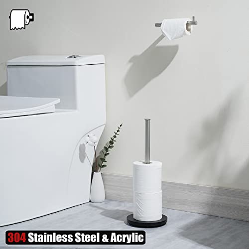 JQK Toilet Paper Storage Stand, 304 Stainless Steel Thicken 0.8mm Tissue Reserve Holder Dispenser for Bathroom, Brushed Steel, TPS180-BN - color: Brushed & Black Base
