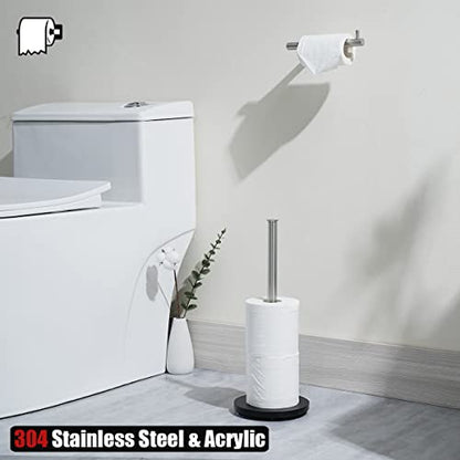 JQK Toilet Paper Storage Stand, 304 Stainless Steel Thicken 0.8mm Tissue Reserve Holder Dispenser for Bathroom, Brushed Steel, TPS180-BN - color: Brushed & Black Base