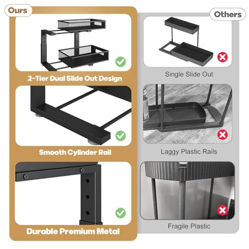 2-Tier Under Sink Organizer With Sliding Drawers, Pull-Out Cabinet Organizer With Adjustable Height, Kitchen & Bathroom Storage Shelf, Black, 1 Pack