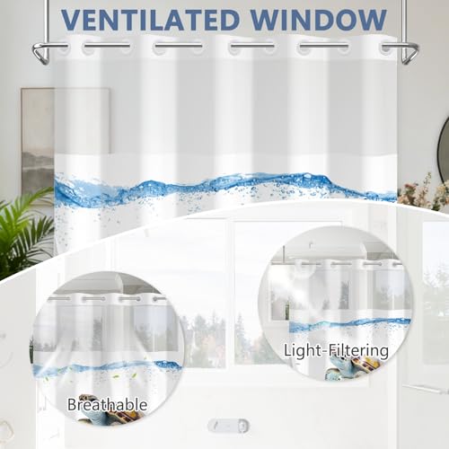 Sea Turtle Shower Curtain Set, Ringless Shower Curtains with Snap-in Washable Shower Curtain Liner and See-Through Window, Nautical Bathroom Decor, 71x74 Inches - color: Cruising Sea Turtle