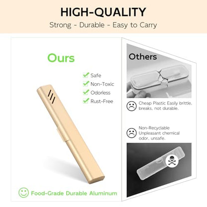 Travel Toothbrush Case, Portable Toothbrush Holder, Durable Aluminum Toothbrush Storage Box, Small Breathable Manual Toothbrush Container for Traveling, School, Camping, Business Trip - Gold - color: Gold