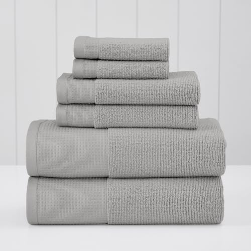 Modern Threads Waffle-Rib 6-Piece Towel Set – Premium Cotton Bath Towels, Ultra-Absorbent & Soft, Elegant Waffle Texture for Bathroom & Spa, Oyster - color: Oyster