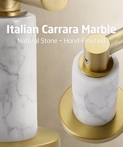 KES Natural Italian Carrara Marble Brushed Gold Bathroom Faucet 3 Hole with All Metal Pop Up Sink Drain, 8 Inch Widespread Bathroom Sink Faucet for Vanity, 360° Swivel Spout, 18/8 Stainless Steel - color: Brushed Gold