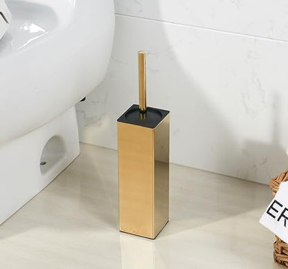 BGL Square Toilet Brush with Holder,Stainless Steel Rubber Painted Toilet Bowl Brush and Holder for Bathroom,2 Cleaner Brush Heads,Gold - color: Gold