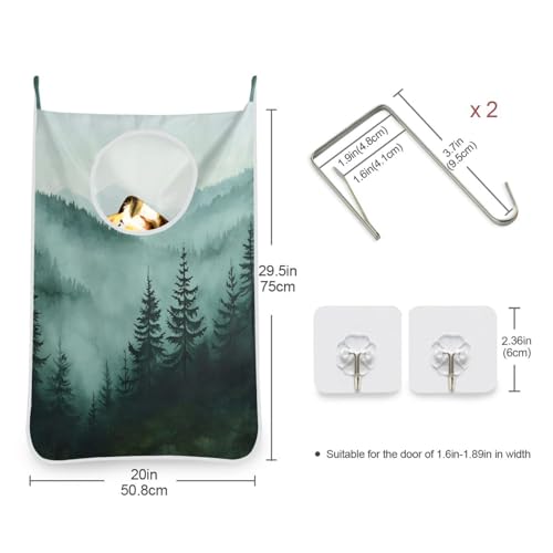 Hanging Laundry Hamper Over the Door with Stainless Steel Hooks Rack Dirty Clothes Wall Mounted Hamper Basket Bag 29.5X20inch Green Mountains and Pine Trees 3500 - color: Green Mountains and Pine Trees, size: 20x29.5inx2