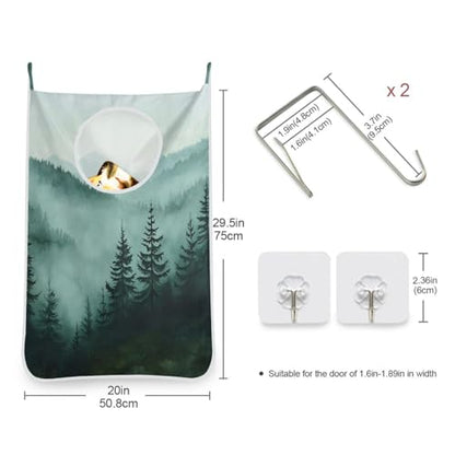 Hanging Laundry Hamper Over the Door with Stainless Steel Hooks Rack Dirty Clothes Wall Mounted Hamper Basket Bag 29.5X20inch Green Mountains and Pine Trees 3500 - color: Green Mountains and Pine Trees, size: 20x29.5inx2