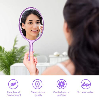 D Hand Mirror with Handle, Purple, Rounded Shape | 1X 2X Magnification, Double Sided , Acrylic, Small Handheld,Lightweight & Portable, - color: Small Purple
