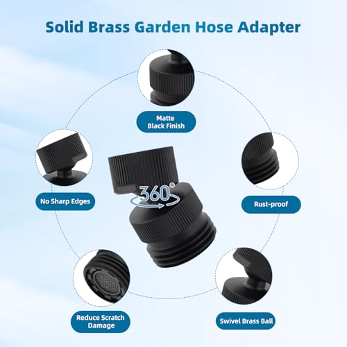 Hibbent Swivel Faucet Adapter Kit, Solid Brass 3/4" Garden Hose Connector, 360 Degree Kitchen Sink Faucet Adapter for Female & Male to Male, Matte Black - color: Matte Black, style: Female Thread