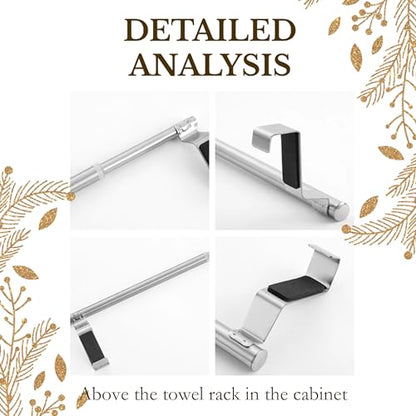 Over Cabinet Towel Holder 2PK Stainless Steel Door Mount Bar | No Drill Hanger for Kitchen Cabinet & Pantry Organization