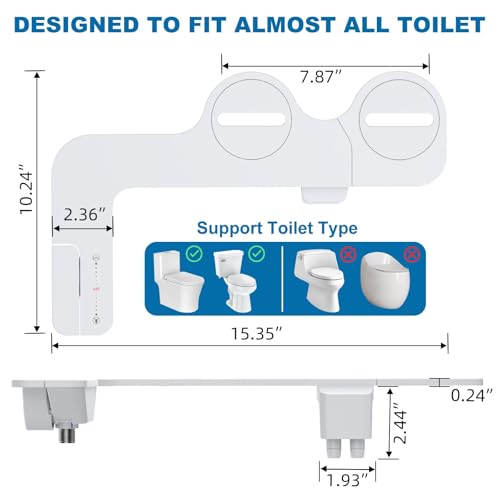 Ultra-Slim Dual Nozzle Bidet Attachment for Toilet – Non-Electric Self-Cleaning Sprayer – Adjustable Water Pressure – Brass Inlet – Feminine & Rear Wash – Easy Installation – Black/Grey - color: White Handle