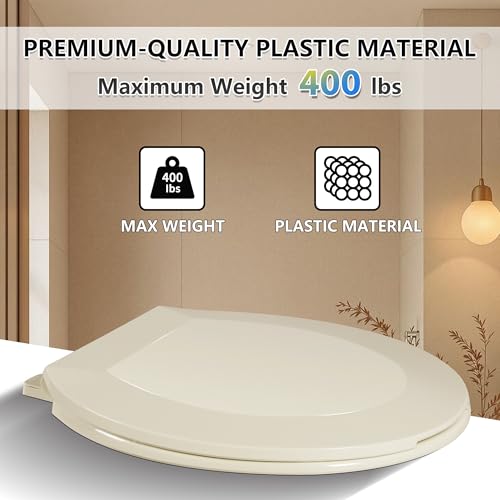 Angol Shiold Round Toilet Seat - Slow Close Hinges, Ergonomic Design with Grip-Tight Bumpers, Safe Easy-Clean PP Material (Almond, 16.5" Round) - color: Almond, size: Round 16.5‘’
