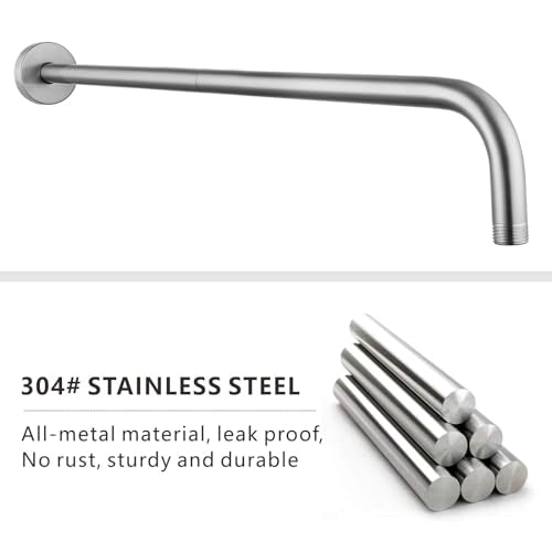 Voolan Shower Arm with Flange and Teflon Tape, Extension Shower Head Arm for Bathroom Fixed Shower Head, Solid Stainless Steel, Wall Mounted (24 Inch, Brushed Nickel) - color: Brushed Nickel, style: 24 Inch