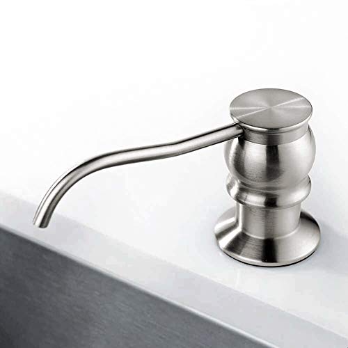 Built in Deck Mount Liquid Lotion Kitchen Countertop Metal Soap Dispenser, Brushed Nickel Brass Dispenser Pump with 500ml (17oz) High Capacity Bottle - color: Brushed Nicke, size: Without Hose
