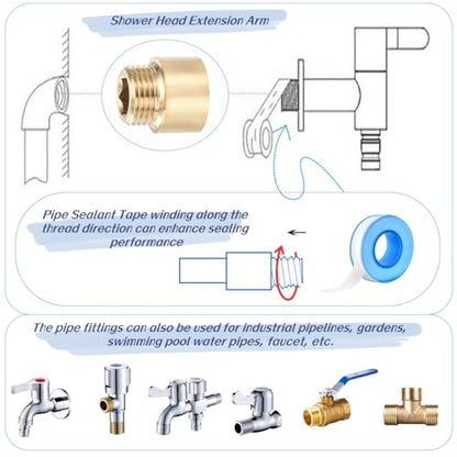 Shower Head Extension Arm, 2 Pack Brass G1/2 Male to G1/2 Female Thread 25mm Length Pipe Fitting Coupler Copper Shower Head Extender with 8M PTFE Pipe Sealant Tape - style: 25mm