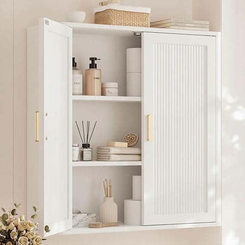 Bathroom Storage Cabinet, Over The Toilet Storage Cabinet, Medicine Cabinet with Adjustable Wood Shelf & Doors for Laundry Room & Kitchen & Living Room(White) - color: White