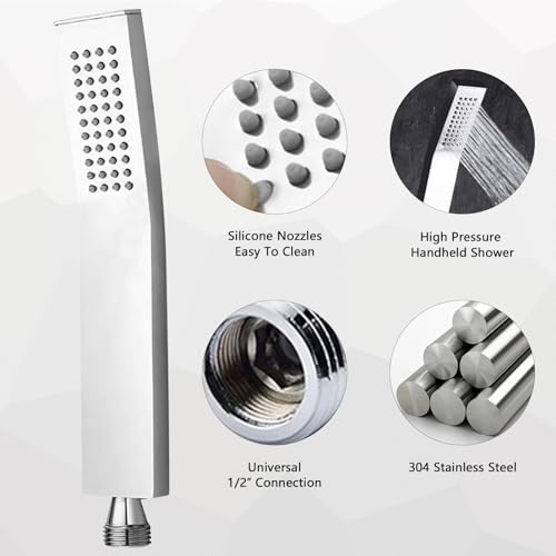 NearMoon Hand Held Shower Head, Luxury High Pressure Shower Kit with Wall Connector and Hose Set, for Bathroom Showering System Contemporary Square Style (Chrome Finish) - color: Chrome Finish