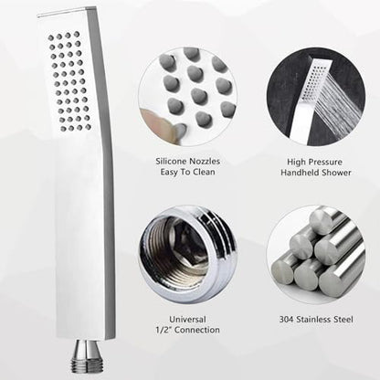 NearMoon Hand Held Shower Head, Luxury High Pressure Shower Kit with Wall Connector and Hose Set, for Bathroom Showering System Contemporary Square Style (Chrome Finish) - color: Chrome Finish