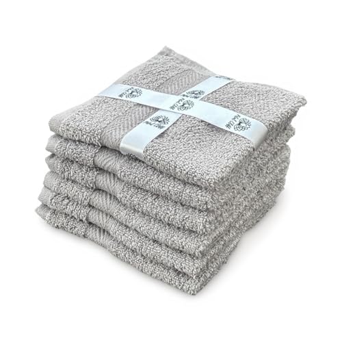 Super Soft 570 GSM Luxury Cotton Face Towel/Washcloths Set of 6, 100% Cotton Zero Twist Ring-Spun Heavyweight, Super Absorbent Wash Cloths – Designed for Exfoliation, Comfort, and Durability. - color: Gray