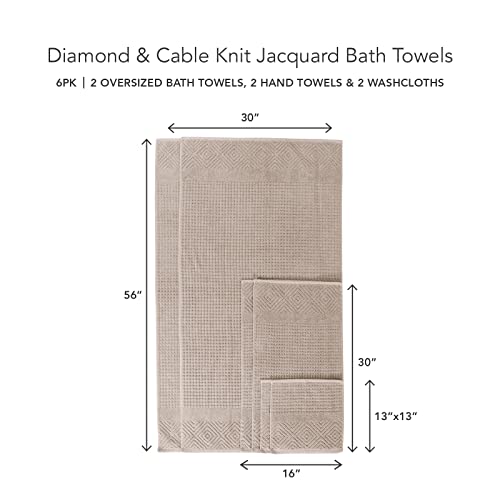 Texere 100% Organic Cotton Diamond Jacquard 700 GSM Luxury Bath Towel Sets - 2 Large Bath Towels, 2 Hand Towels, 2 Washcloths (Diamond, Oxford Tan, 6 Piece) - color: Oxford Tan (Diamond)