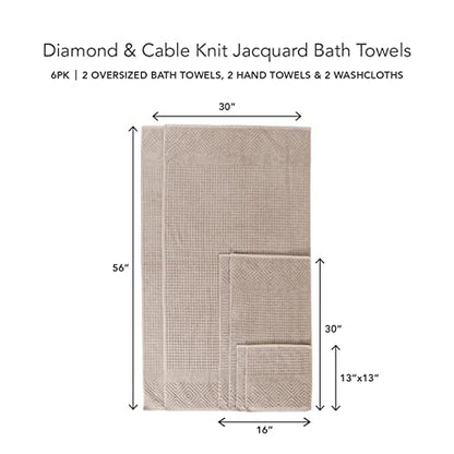 Texere 100% Organic Cotton Diamond Jacquard 700 GSM Luxury Bath Towel Sets - 2 Large Bath Towels, 2 Hand Towels, 2 Washcloths (Diamond, Oxford Tan, 6 Piece) - color: Oxford Tan (Diamond)
