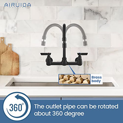 Airuida 8 Inch Matte Black Wall Mount Kitchen Sink Faucet | 2 Handle Kitchen Faucet,without Adapter,360° Swivel Spout,Commercial Sink Faucet,for Laundry Utility - color: Matte Black