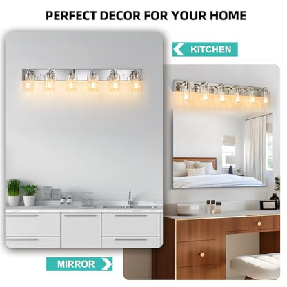 6-Light Bathroom Light Fixtures Modern Chrome Vanity Lights | Easy to Install Clear Glass Shades, Wall Mount Up or Down, E26 Socket, Hardwired, 129V - color: Chrome, size: 6 Lights