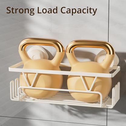 KEGII Suction Cup Shower Caddy with 6 Hooks, Heavy Duty Bathroom Organizer | Large Capacity Storage Rack, Rustproof Stainless Steel, for Shampoo and Body Wash on Smooth Surfaces, Off-White - color: Off-White