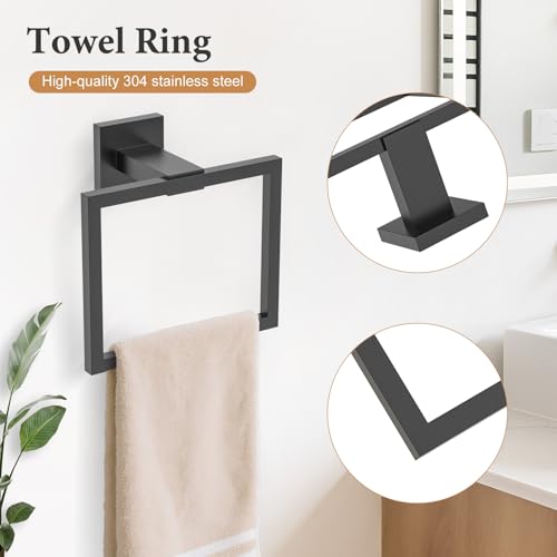 TURS 5-Piece Bathroom Hardware Set Matte Black Towel Bar Set Bath Towel Holder Sets SUS 304 Stainless Steel Wall Mounted Towel Rack Sets for Bathroom. - color: Matte Black, size: Set D