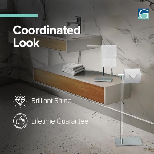Gatco 1331C Modern Rectangle Base Freestanding Toilet Paper Holder, Chrome/Acrylic, Weighted Base Bathroom Tissue Stand 22.25" - color: Chrome/Acrylic, 22.25"h